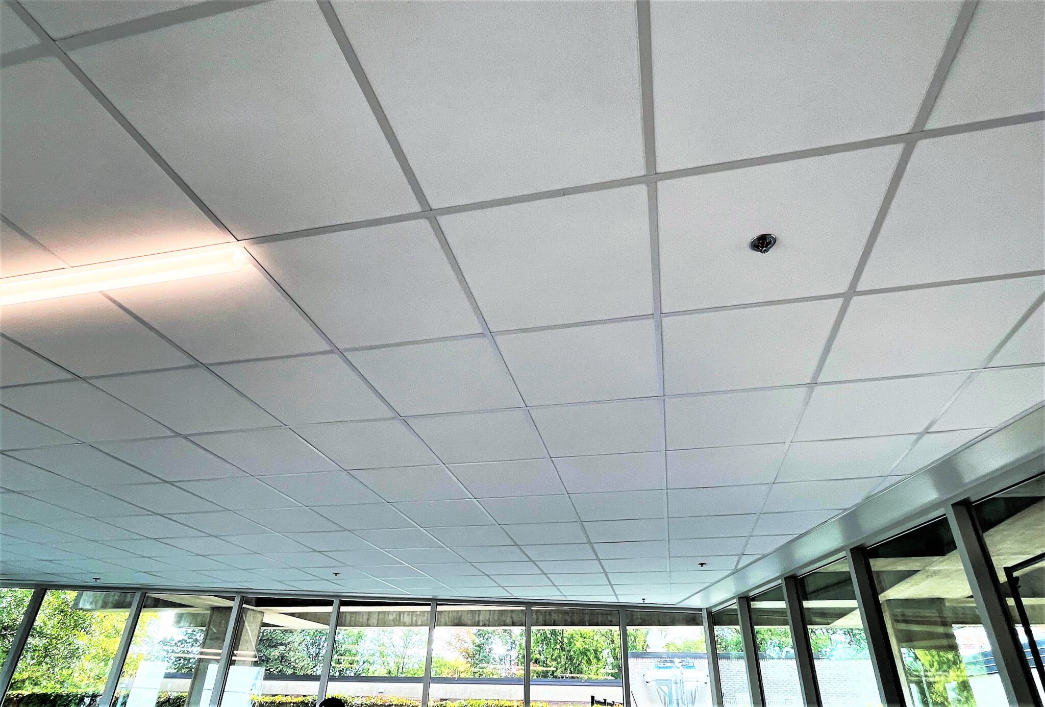 Plafond moderne avec éclairage minimaliste.